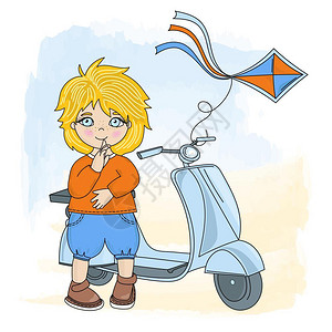 卡通可爱骑电瓶车的男孩图片