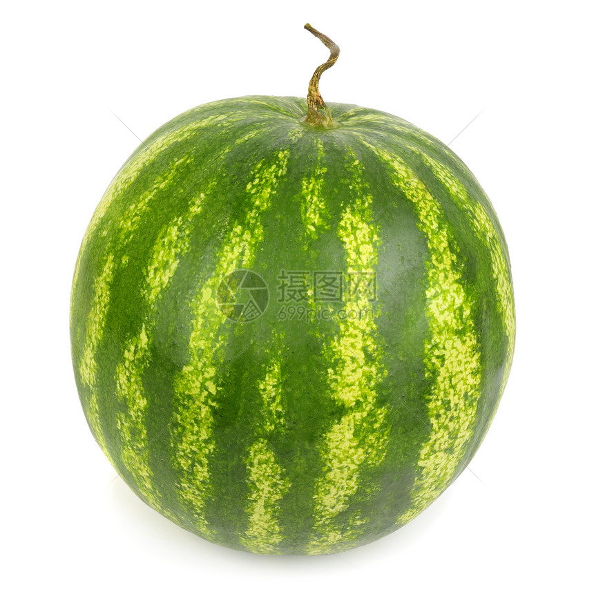 成熟的圆西瓜在白色背景上被孤立图片
