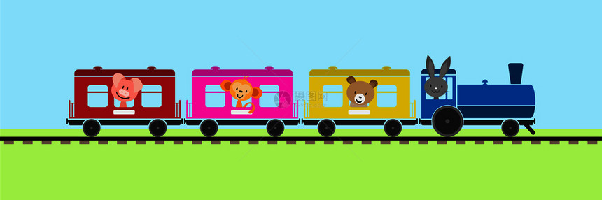 卡通坐在火车里的动物图片