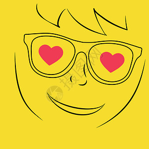脸色蜡黄脸色的轮廓有眼镜和两颗红心设计图片