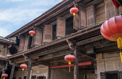 xiamen在Xiamen附近的usco遗址上装饰传统灯笼Huanesco世界遗产址的Tulo社区上层楼背景