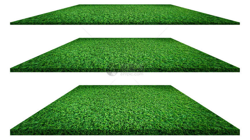 在白色背景上隔离的草质用于高尔夫球场足或体育概念设计人工绿草图片