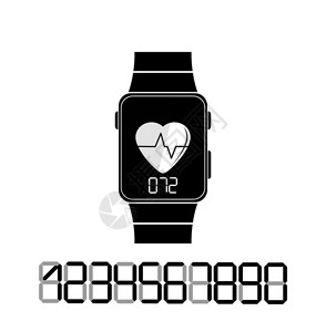 带心速读数的手腕表带心速读数的括号一组用于建模的数字插画