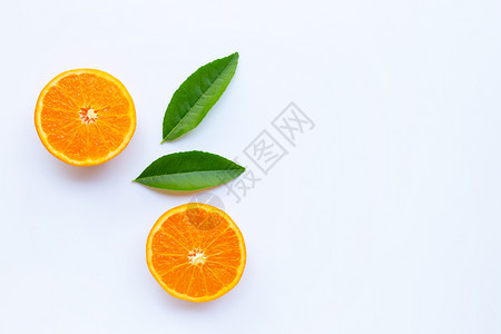 高维生素c新鲜柑橘水果白底绿色叶子图片