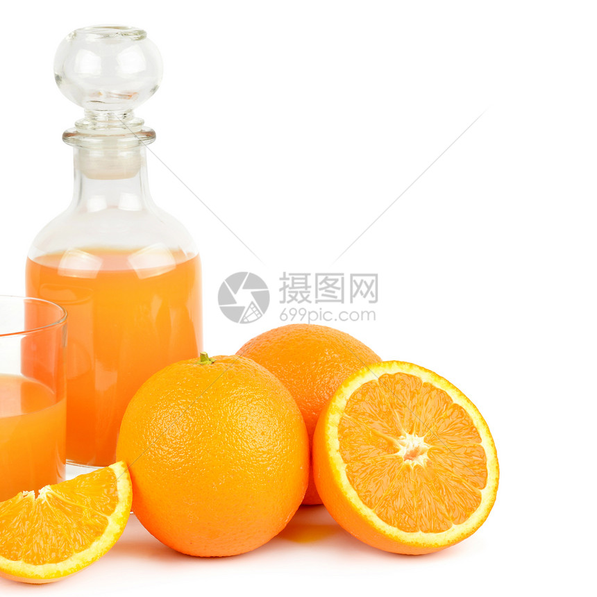 新鲜橙汁和水果孤立在白色背景上有机食品免费文本空间图片