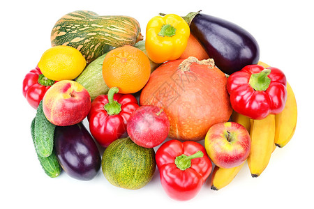 白种背景的水果和蔬菜健康的食物图片