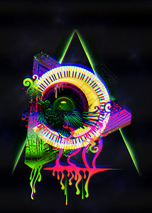 乌鸦声音素材配有钢琴键盘和乌鸦的音响扬声器和乌鸦Trance音乐海报背景