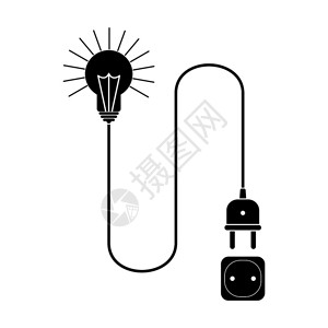 电线灯泡灯罩装有电线和插头的灯泡与电源插件连接插画