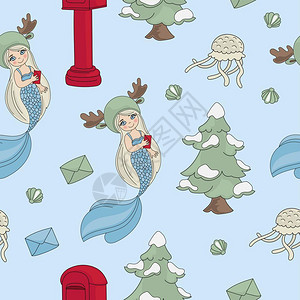 圣诞节卡通可爱美人鱼图片