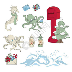 圣诞节邮件模板快乐圣诞卡通矢量插图插画