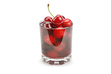 白底的樱桃和果汁有机食品图片