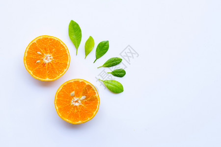 c新鲜柑橘水果白色背景上隔绝的叶子图片