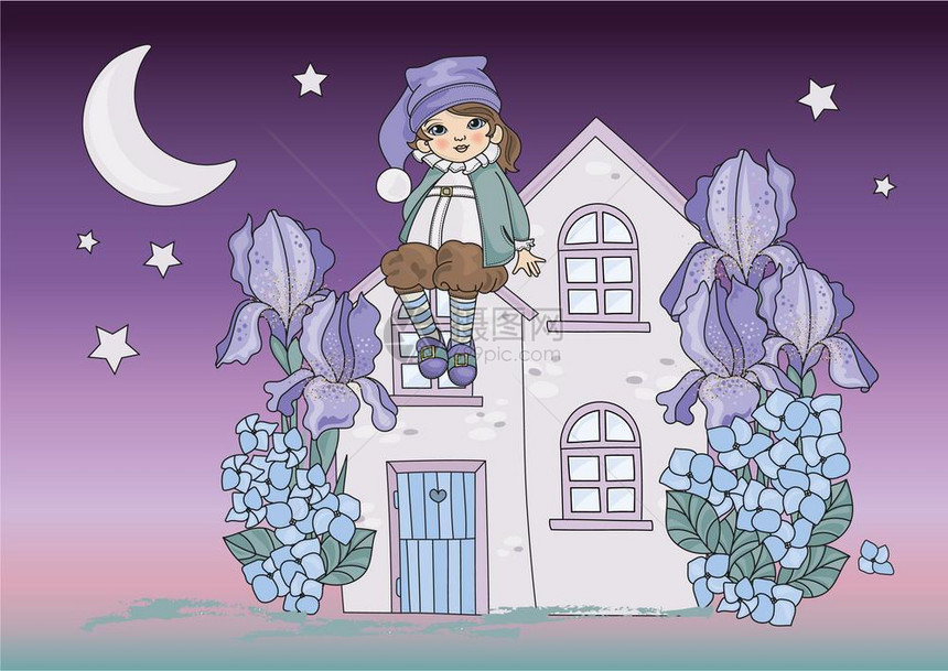 月亮矮星晚安魔术卡通矢量插图集图片