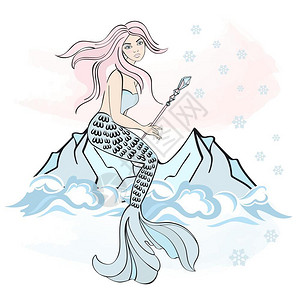 神奇的冰美人鱼圣诞节卡通矢量插图集图片