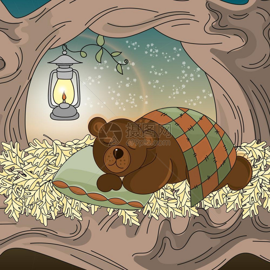 卡通睡眠中的熊矢量插图图片