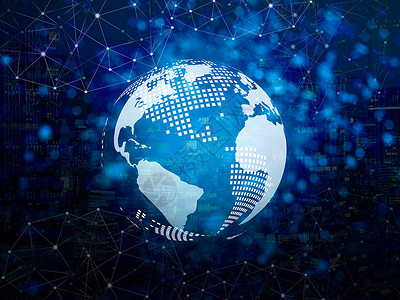 点地球现代技术概念数字地球有线和点连接图标在深蓝色背景上无线网络连接符号背景