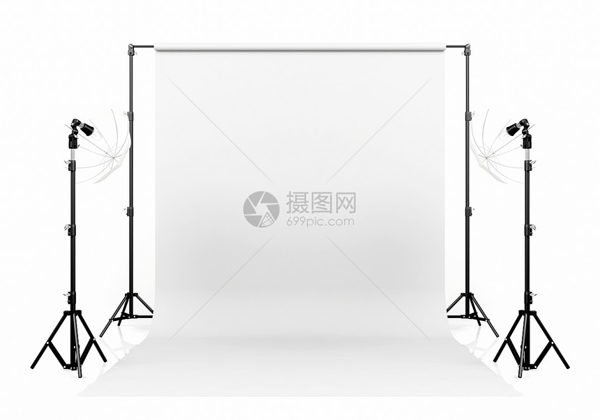 摄影棚灯光安装白色背景3D图片