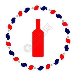 法国精酿红酒和瓶子花圈插画