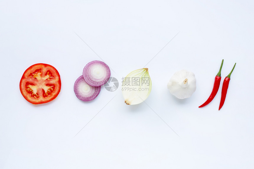 各种新鲜蔬菜白色健康饮食概念图片