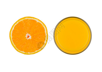 白色背景的新鲜有机橙果汁玻璃顶部视图图片