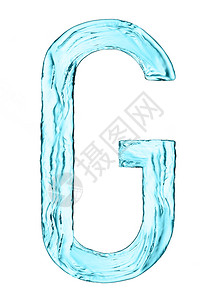 白色背景上带淡蓝颜的水喷洒字母g图片