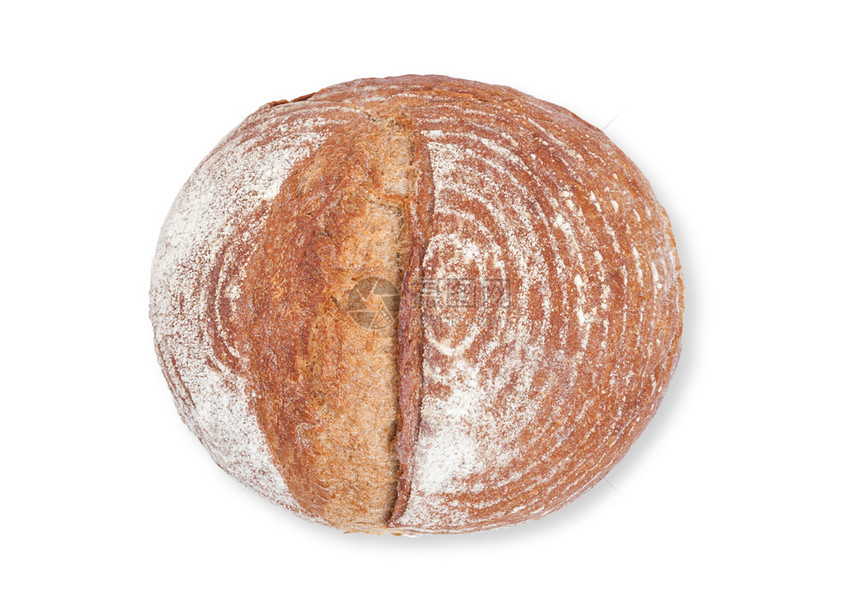 新鲜烤面包粉在白底图片