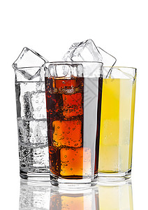 焦橙汽水柠檬杯白底冰面反光图片