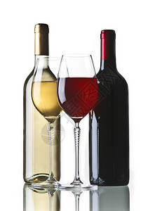 红酒和白瓶色背景上两杯适合酒吧和餐馆图片