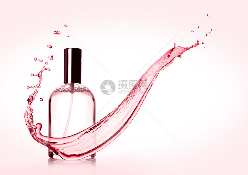 粉红色香水瓶背景喷洒图片