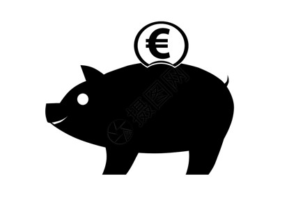 小猪银行矢量图标白底带欧元硬币图片
