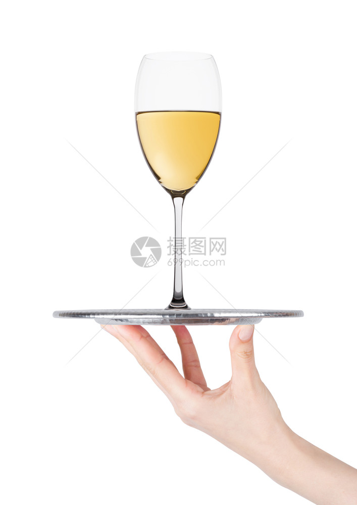 白色背景的酒杯手持托盘图片