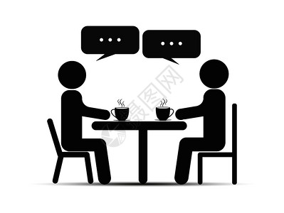 两个人谈话两个人坐在桌子上喝茶或咖啡聊天插画