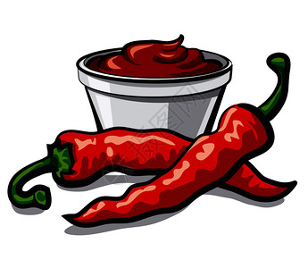 红色午餐辣椒和番茄酱插画