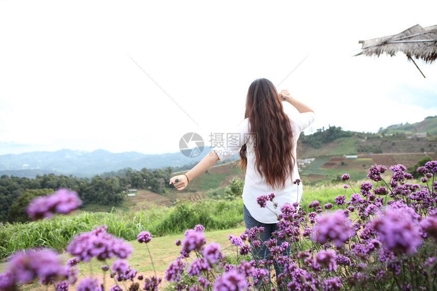 花丛中的背影女孩图片