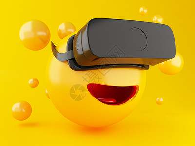 3d插图带有虚拟现实眼镜的emoji图标社交媒体和技术概念图片