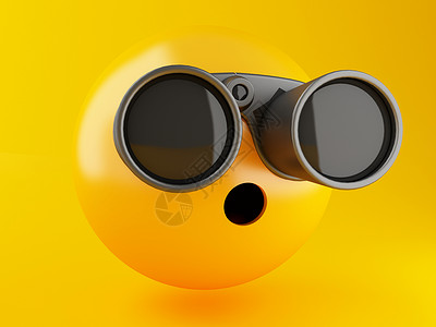 双目望远镜3d插图黄色背景带双筒望远镜的moji图标社交媒体概念背景