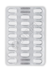 药片在银泡盒里白色背景的图片