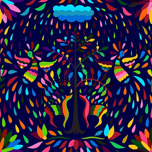 米花酥树下明亮动物和雨nigtblue背景设计图片