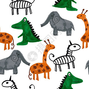 卡通大象斑马长颈鹿和鳄鱼图片