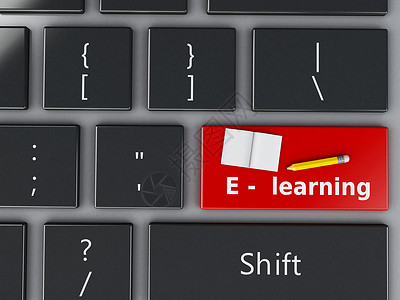 偶像笔记本计算机键盘上的书和铅笔教育概念3d铸造者插图背景
