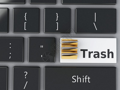 计算机键盘上的废件夹和黄色文删除概念3d插图图片