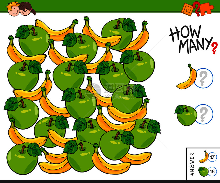 苹果和香蕉儿童教育计数插图图片