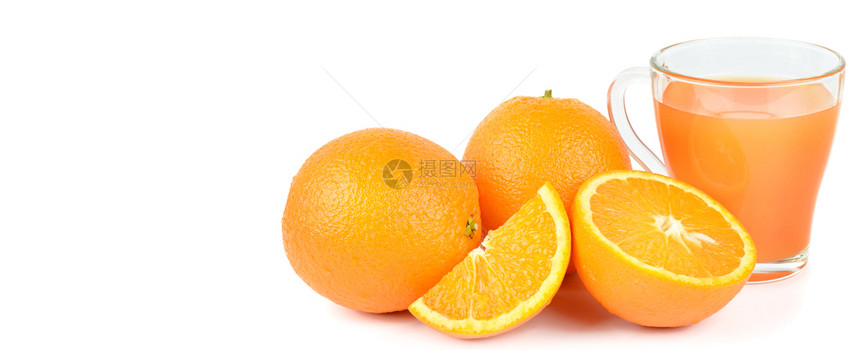 新鲜橙汁水果在白色背景上绝缘宽幅照片免费文本空间图片