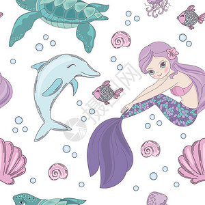 世界水下美人鱼无缝模式矢量插图图片