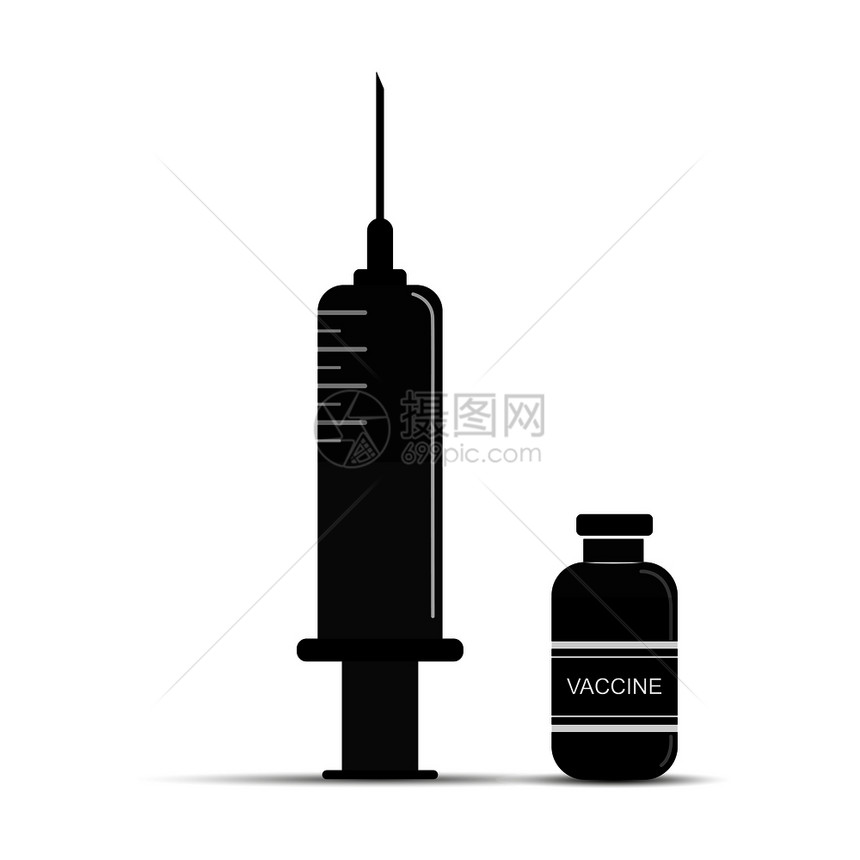 医疗注射器和疫苗瓶平板设计图片