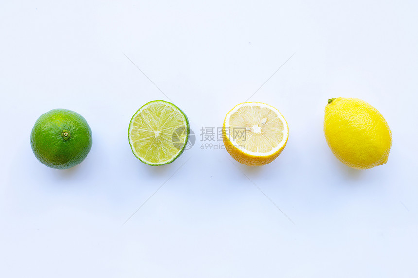 白底的成熟柠檬和石灰图片