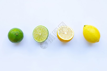白底的成熟柠檬和石灰图片