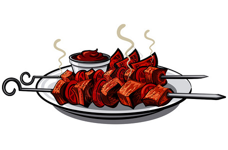 烟肉卡通烤肉串插画
