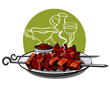 烟肉卡通烤肉和西红柿插画