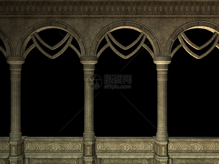 有柱子和拱门的古城墙3d插图图片